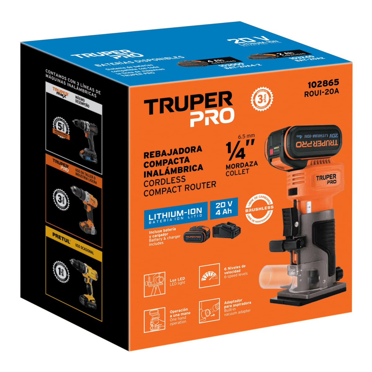 Router 1/4' 1 Batería 4Ah Roui 20A - Truper Pro - Precisión y Potencia ...