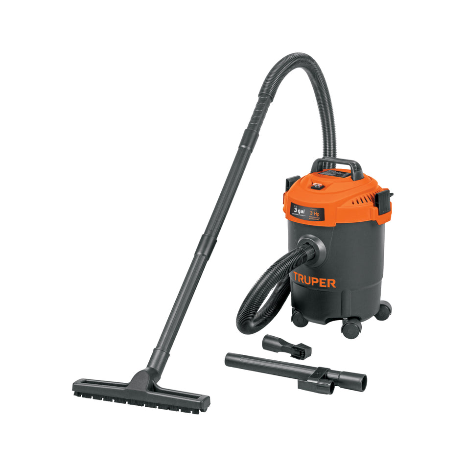 Aspiradora De Sólidos Y Líquidos, 3 Gal, Plástica, Negra ASP-03N, Truper