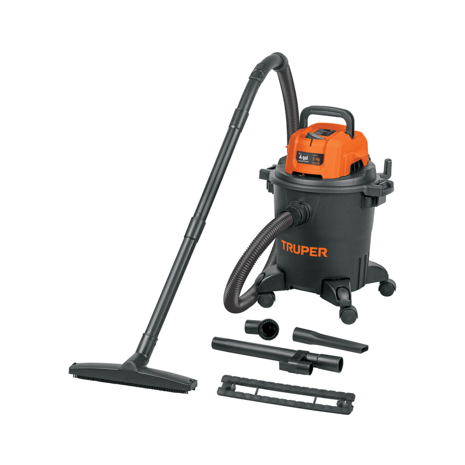 Aspiradora De Sólidos Y Líquidos, 4 Gal, Plástica, Negra ASP-04N, Truper