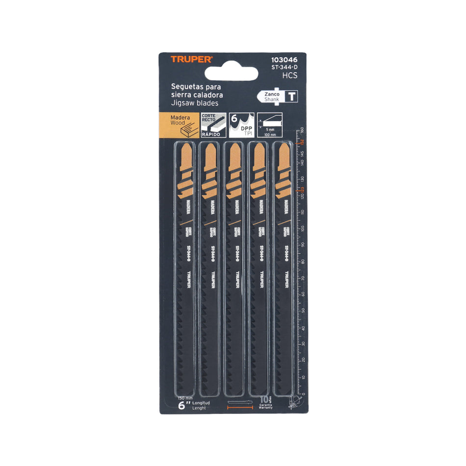 Blíster 5 Seguetas T, 6 Dpp Hcs, Corte Recto Rápido/Madera ST-344-D, Truper