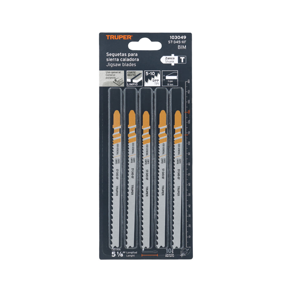 Blíster 5 Seguetas T, 5-10 Dpp Bim, Corte Recto Uso General ST-345-XF, Truper