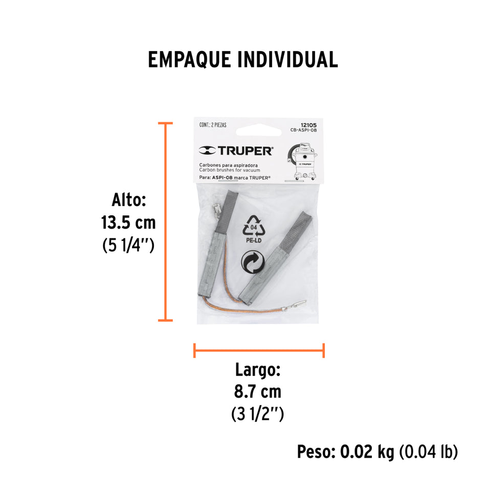 Bolsa Con 2 Carbones De Repuesto Para Aspi-08, CB-ASPI-08, Truper