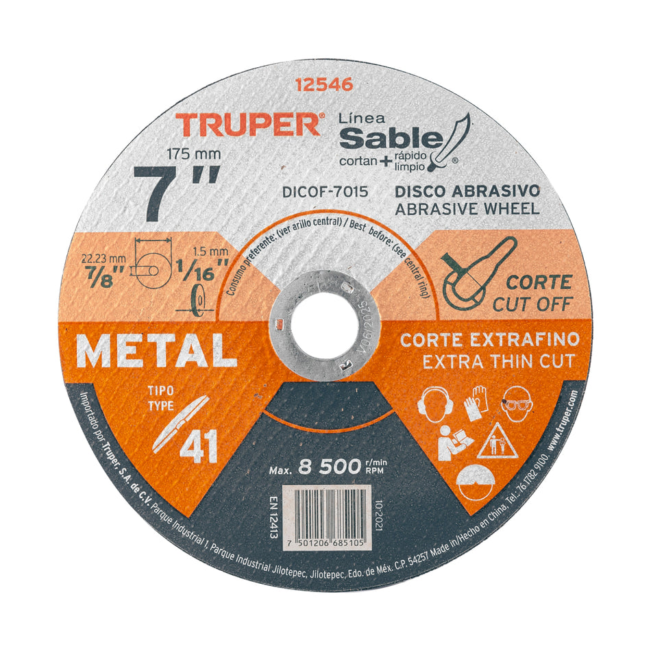 Disco De Corte Metal 71/2" Dicof-7015 Truper