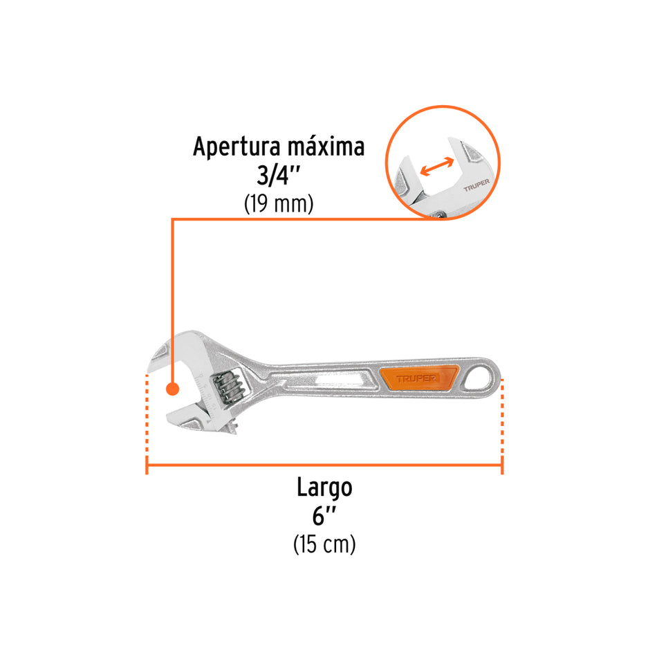 Llave Perica Cromada 3/4" Pet-6X Trupe