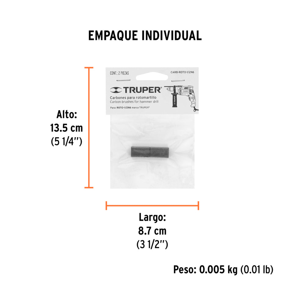 Bolsa Con 2 Carbones De Repuesto Para Roto-1/2N6, CB-ROTO-1/2N6, Truper