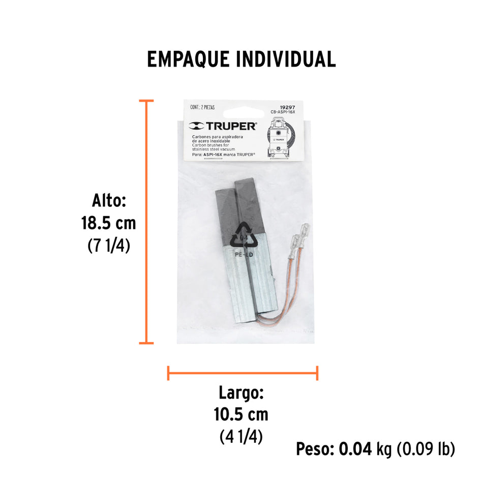 Bolsa Con 2 Carbones De Repuesto Para Aspi-16X, CB-ASPI-16X, Truper