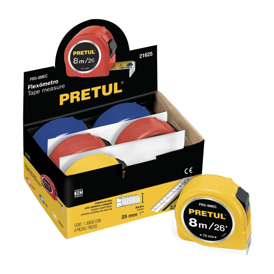 Flexómetro 8Mts Pro-8Mec Pretul Caja 6 Piezas