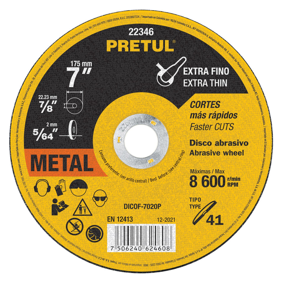 Disco Corte D/Metal 7"X1.8Mm Dicof-7020P Pretul