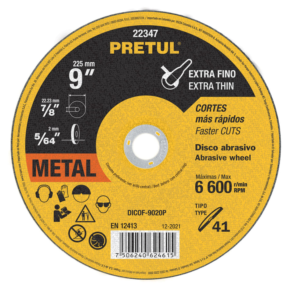 Disco Corte D/Metal 9"X2Mm Dicof-9020P Pretul