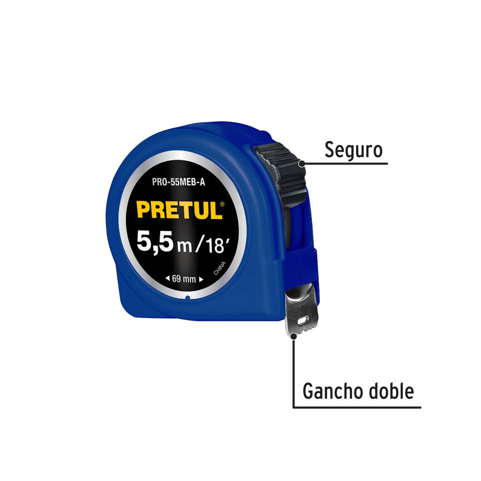 Flexometro 5.5 Mts Azul Pro-55Meb-A Ind. Pretul