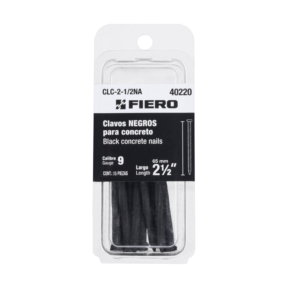 Blíster Con 15 Clavos Negros Para Concreto 2-1/2', CLC-2-1/2NA, Fiero