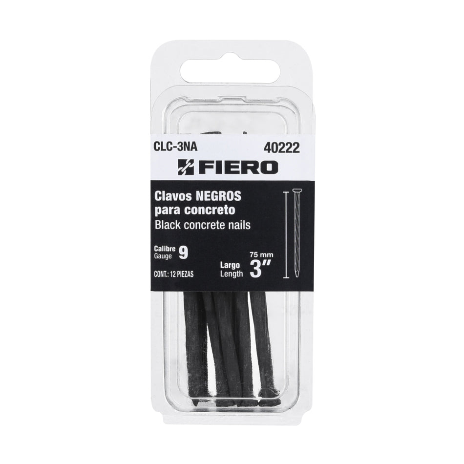 Blíster Con 12 Clavos Negros Para Concreto 3', CLC-3NA, Fiero