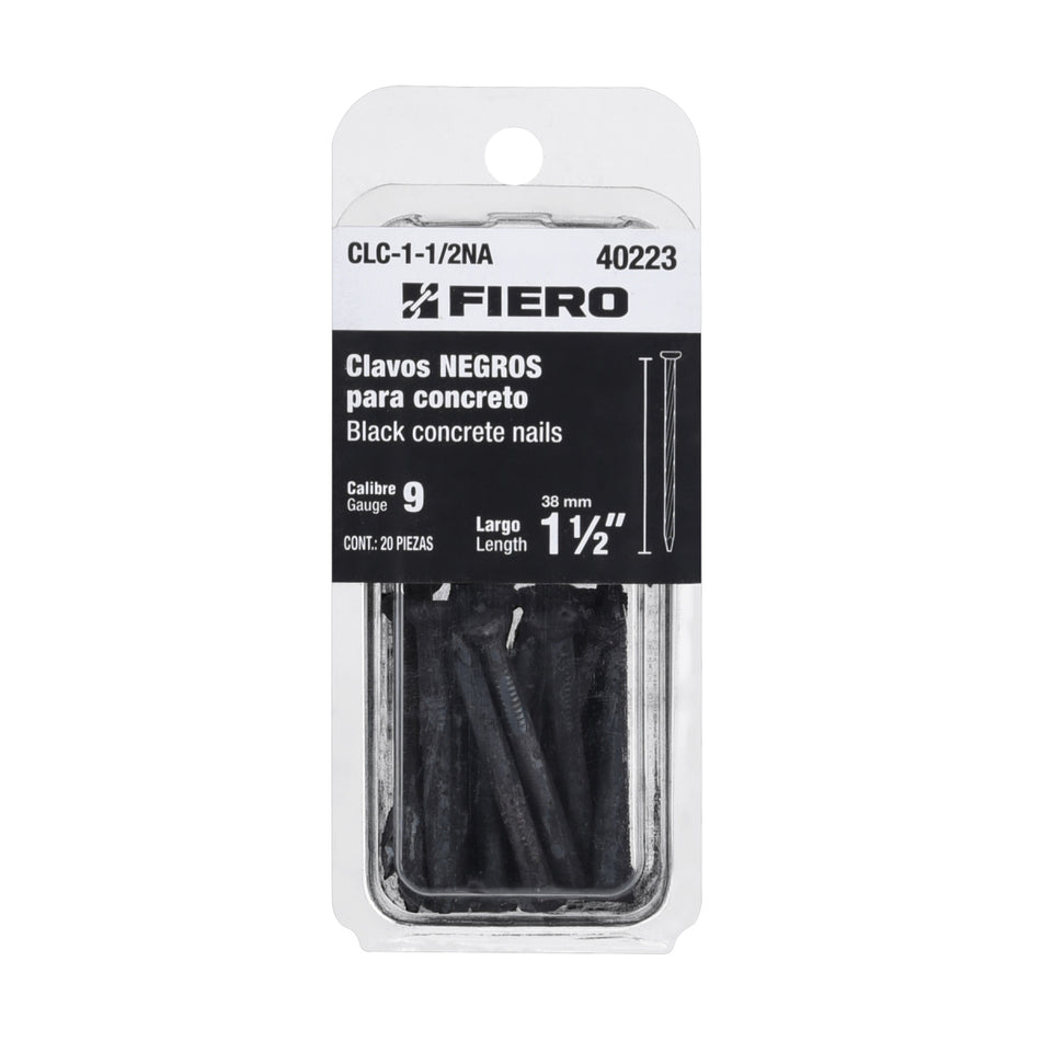 Blíster Con 20 Clavos Negros Para Concreto 1-1/2', CLC-1-1/2NA, Fiero