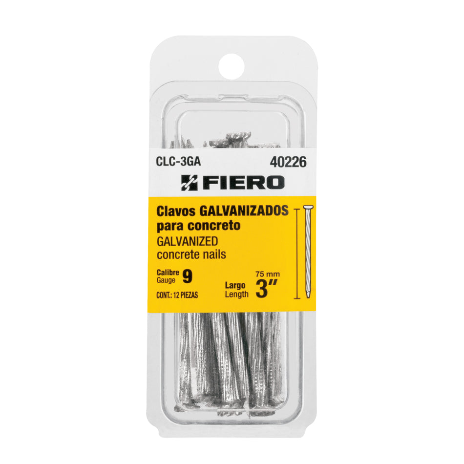 Blíster Con 12 Clavos Galvanizados Para Concreto 3', CLC-3GA, Fiero