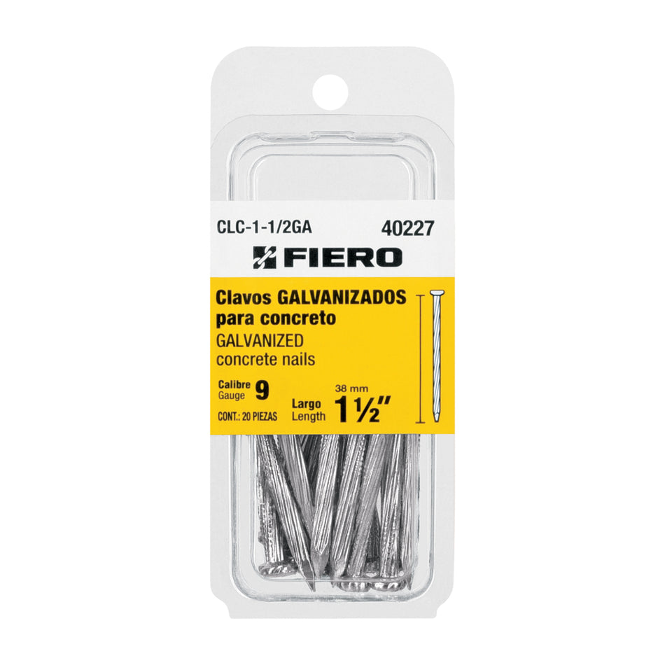 Blíster Con 20 Clavos Galvanizados Para Concreto 1-1/2', CLC-1-1/2GA, Fiero