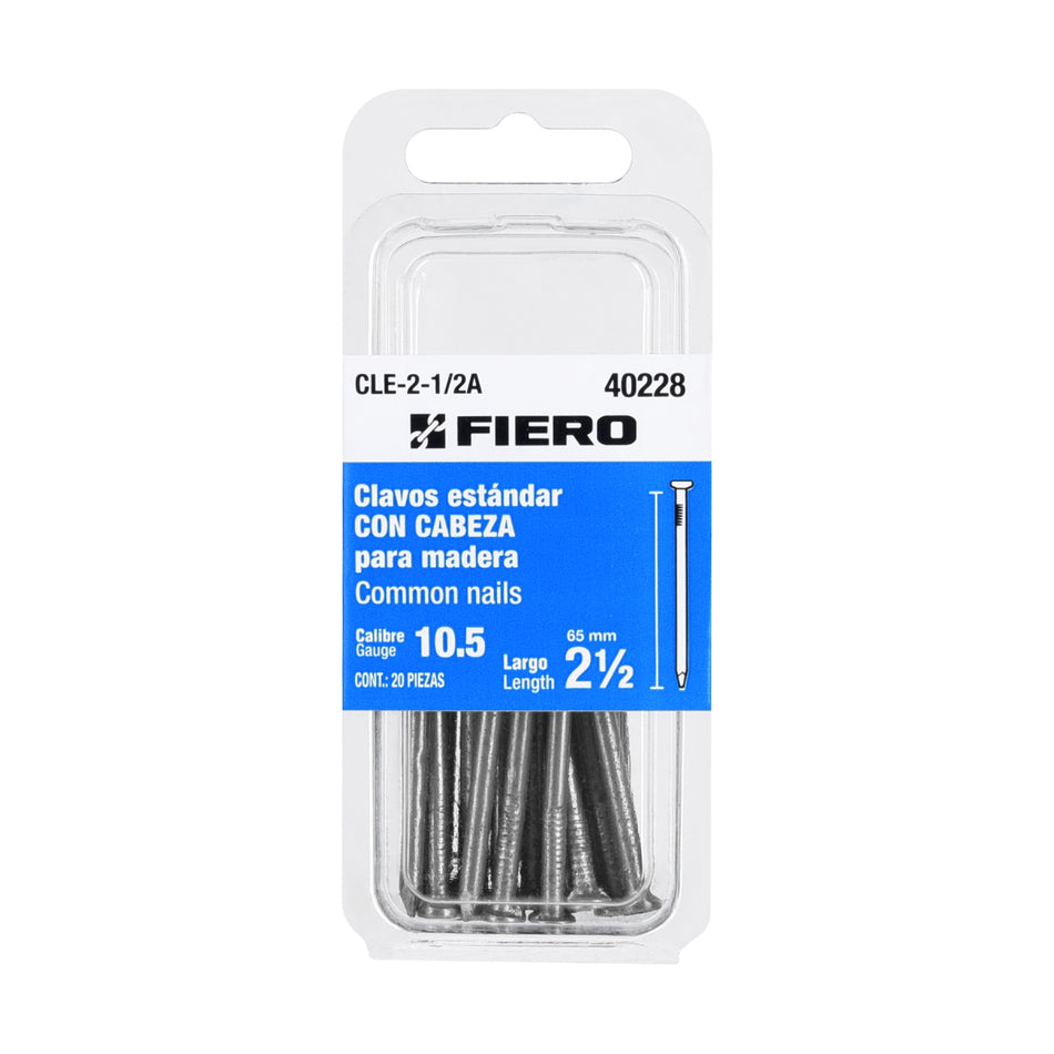 Blíster Con 20 Clavos Estándar 2-1/2' Con Cabeza, CLE-2-1/2A, Fiero