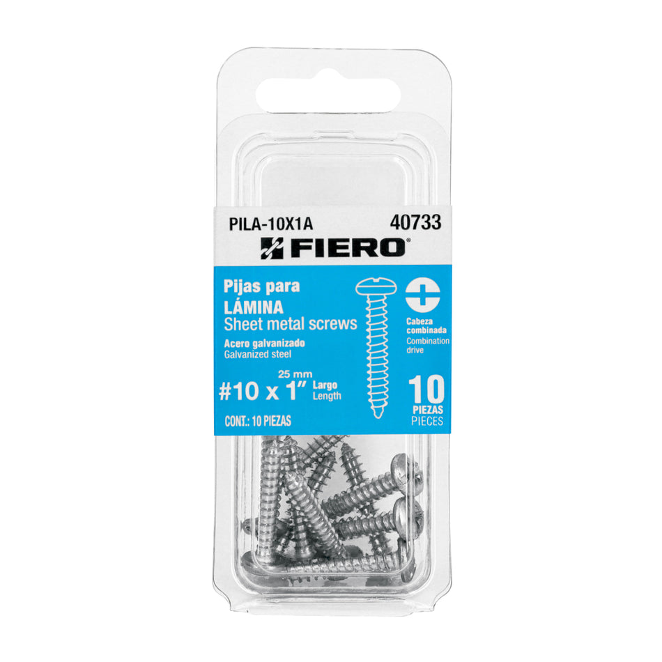 Blíster Con 10 Pijas Para Lámina, #10 X 1', PILA-10X1A, Fiero
