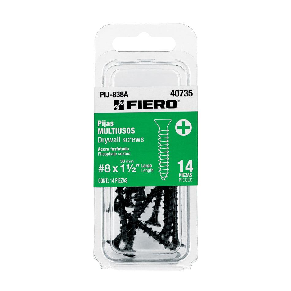 Blíster Con 14 Pijas Multiusos, #8 X 1-1/2', PIJ-838A, Fiero