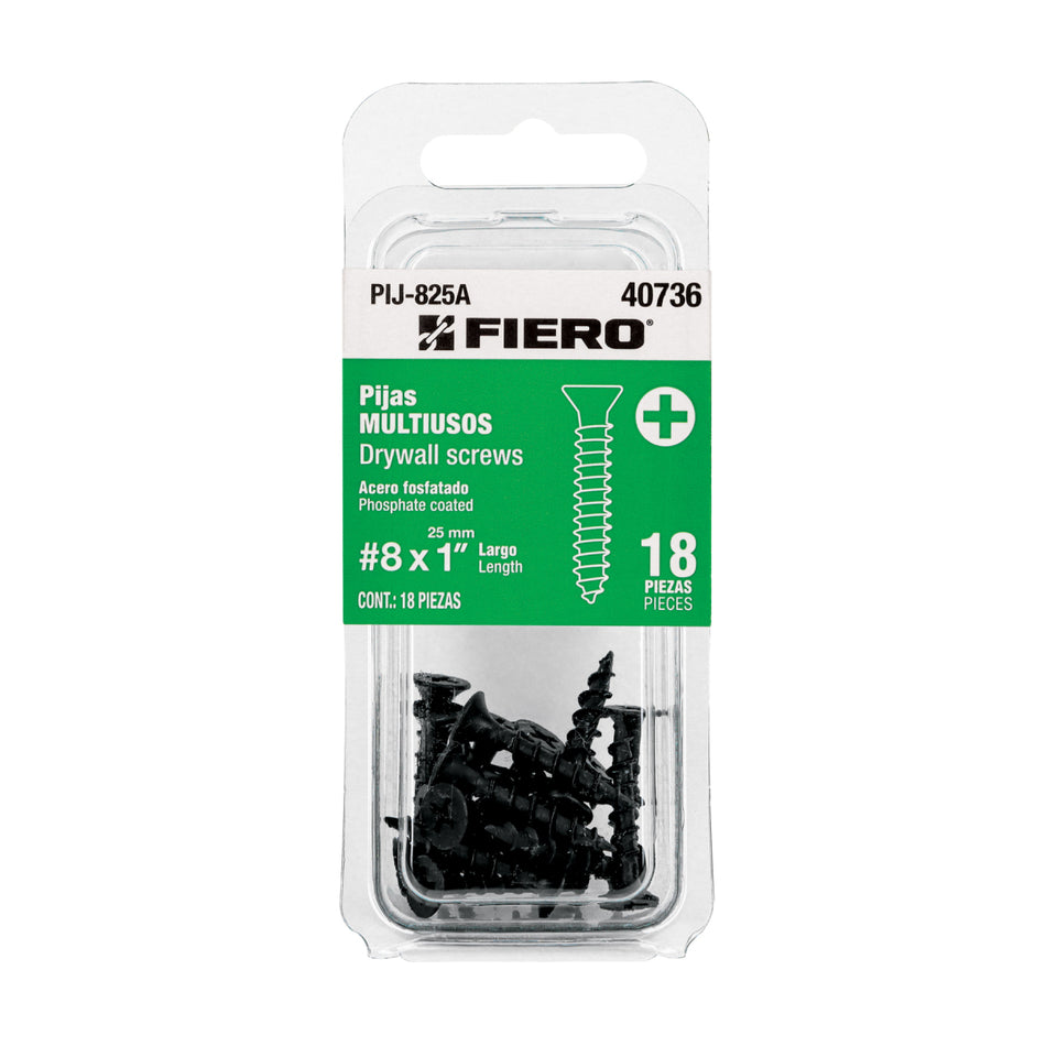 Blíster Con 18 Pijas Multiusos, #8 X 1', PIJ-825A, Fiero