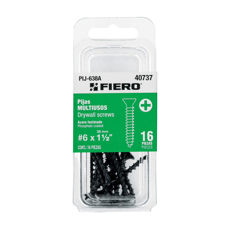 Blíster Con 16 Pijas Multiusos, #6 X 1-1/2', PIJ-638A, Fiero