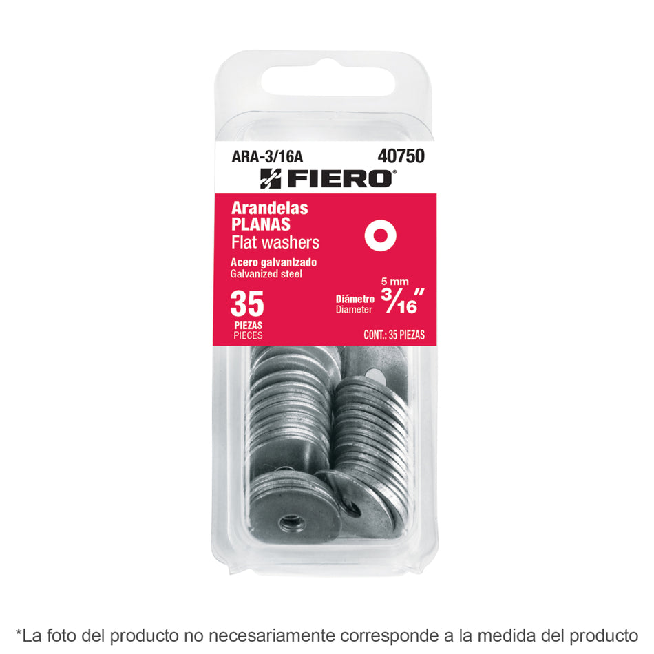 Blíster Con 30 Arandelas Planas De 1/4', ARA-1/4A, Fiero