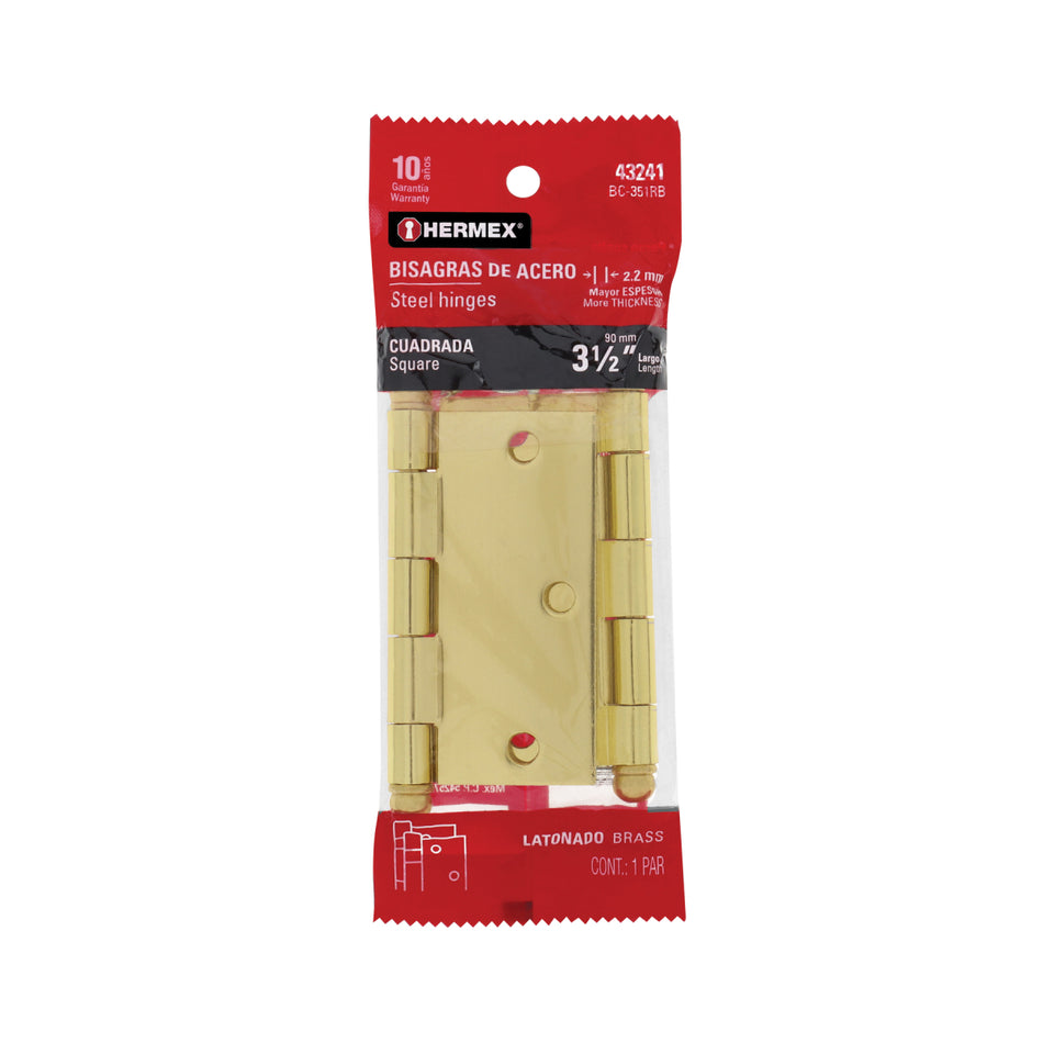Bolsa Con 2 Bisagras Cuadradas 3-1/2' Latonado,Cabeza Redonda BC-351RB, Hermex
