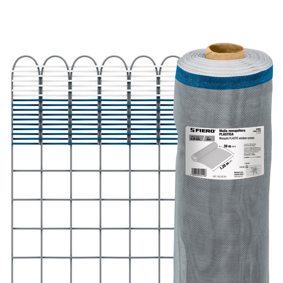 Tela Mosco Plastica Gris 1.20Mt Temo-12Pg Fiero