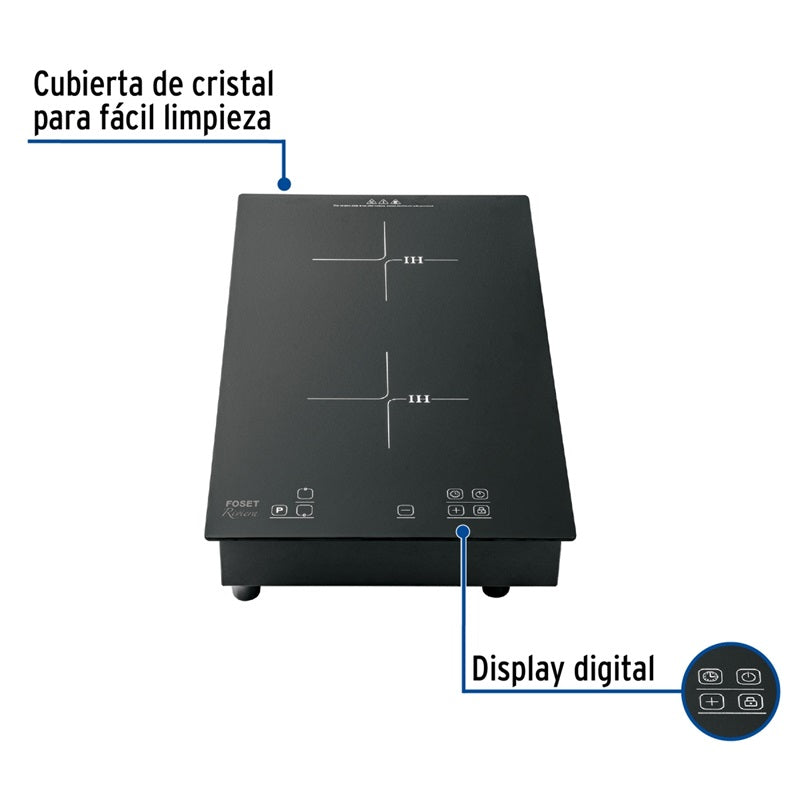 Parrilla Empotrable Pae-302Ni 2 Quemadores de Vidrio Foset