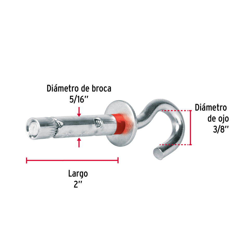 Taquete Expansor Tae-8X45A Con Armella Abierta Fiero Con 4 Piezas