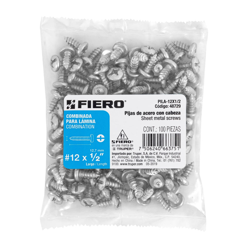 Bolsa Con 100 Pijas Para Lámina, #12 X 1/2', PILA-12X1/2, Fiero