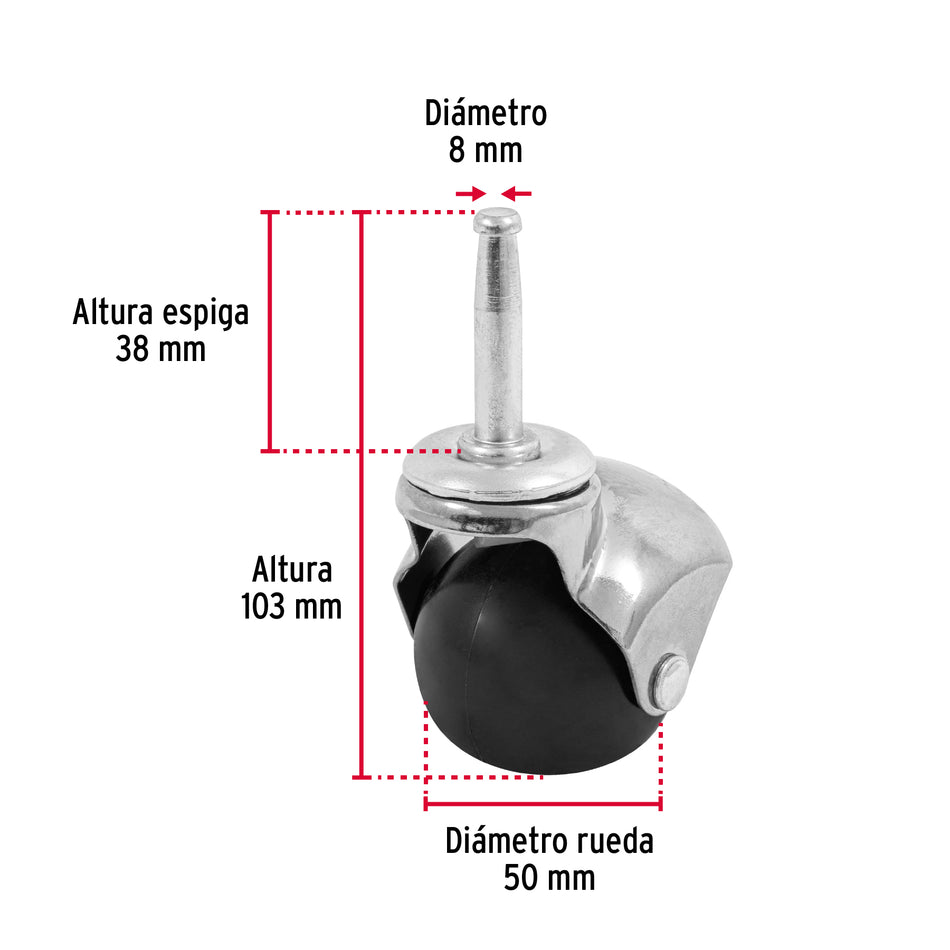 Rodaja Esferica C/Espiga Ro-50Em 50Mm Fiero