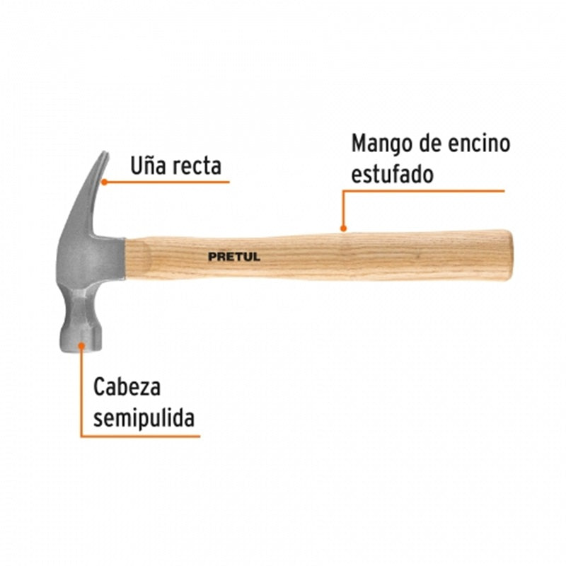 Martillo Uña Recta 16 Oz.Pretul Mar-16P