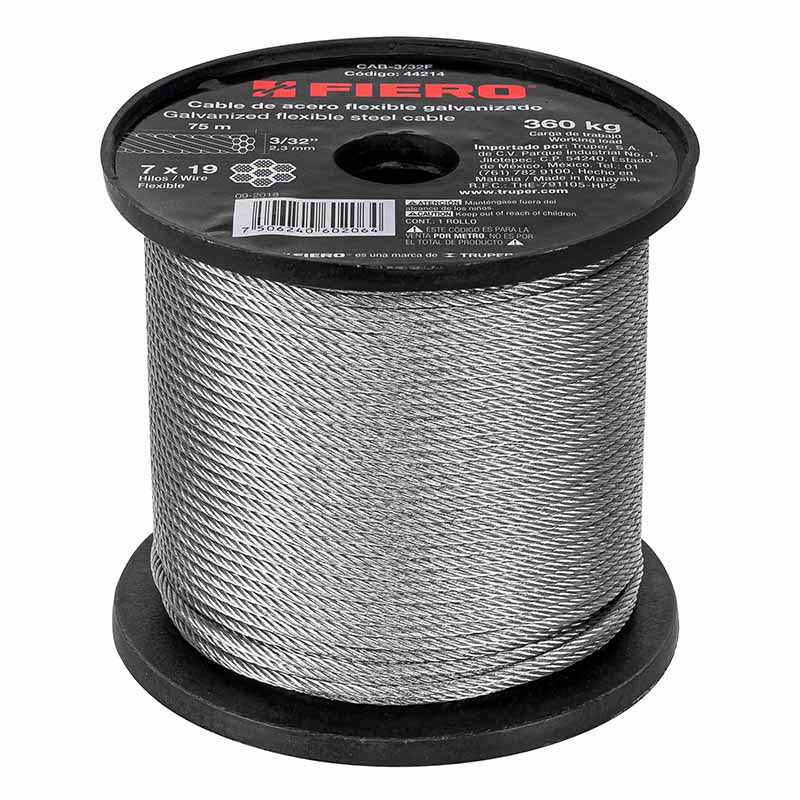 Cable De Acero 3/32" Flex Cab-3/32F Fiero (Rollo de 75 mts)