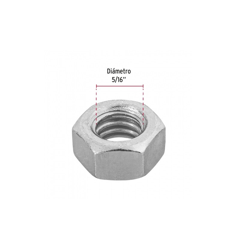 Tuerca Hexagonal Galv. Tue-5/16 Fiero (Bolsa de 150 Piezas)