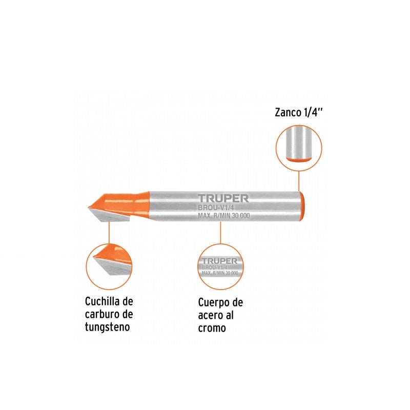 Broca P/Router "V"1/4 Brou-V1/4 Truper