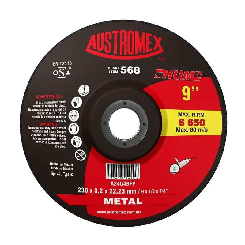 Disco C/Metal 9"X1/8 T42 568 Hum Austromex