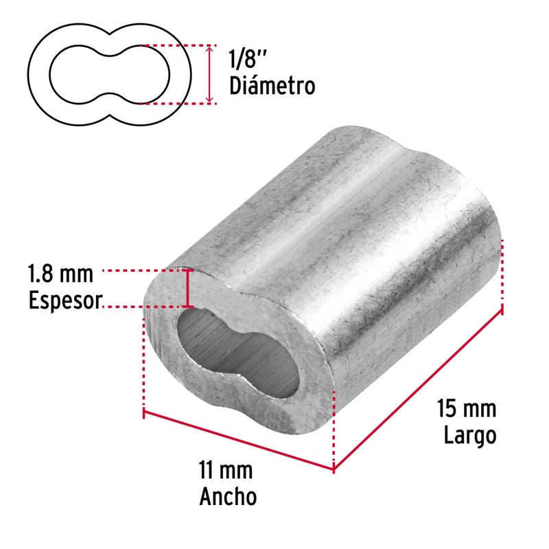 Casquillos P/Cable D/Acero Cad-1/8 50Pzs Fiero