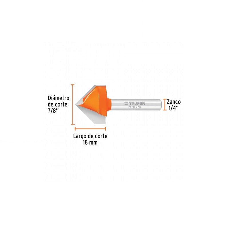 Broca Corte En V Para Router Brou-V7/8 Truper