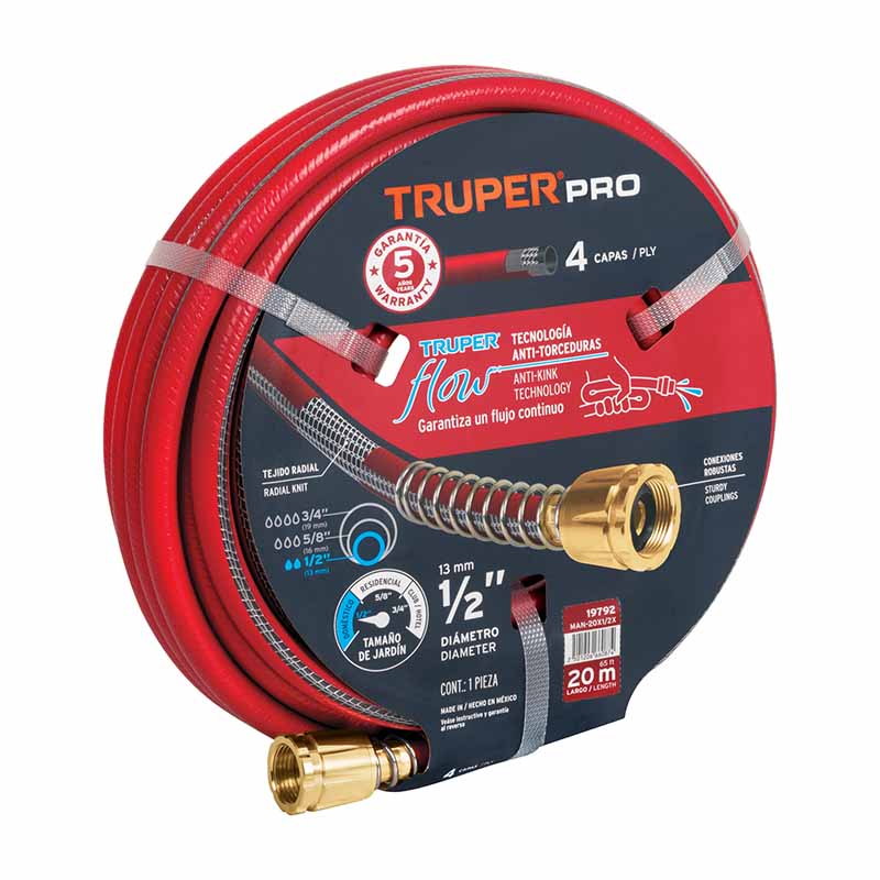 Manguera Reforzado 4 Capas 20M. Man-20X1/2X Truper