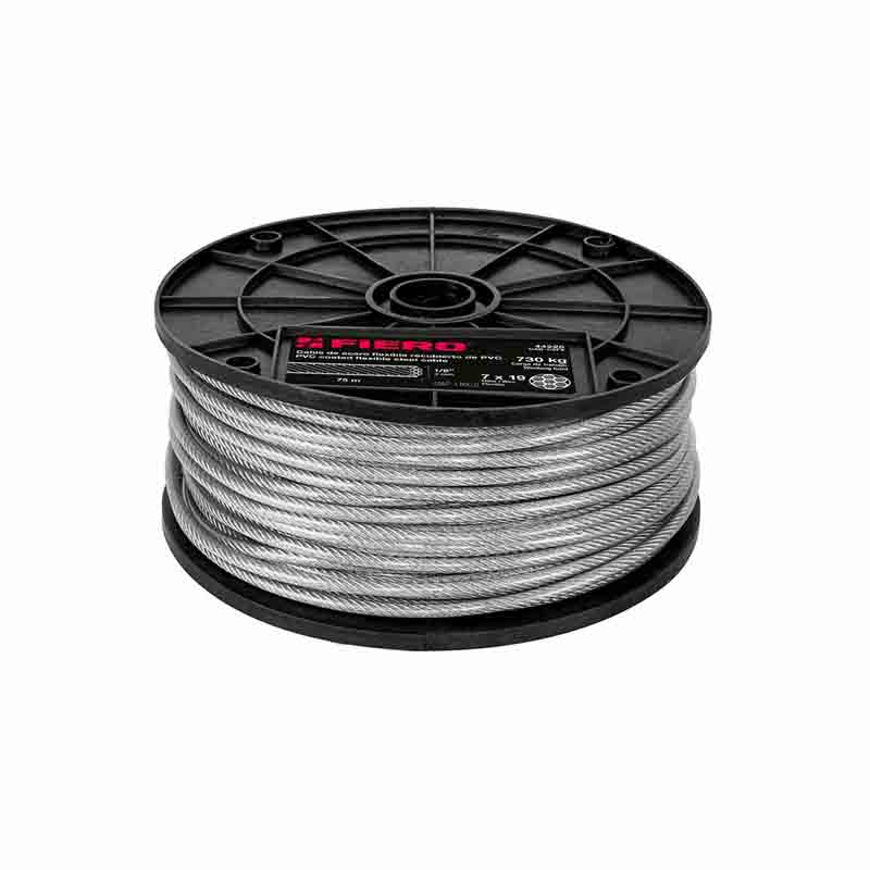 Cable Acero Flex.C/Pvc Cab-1/8Fx 19H Fiero (Rollo de 75 mts)