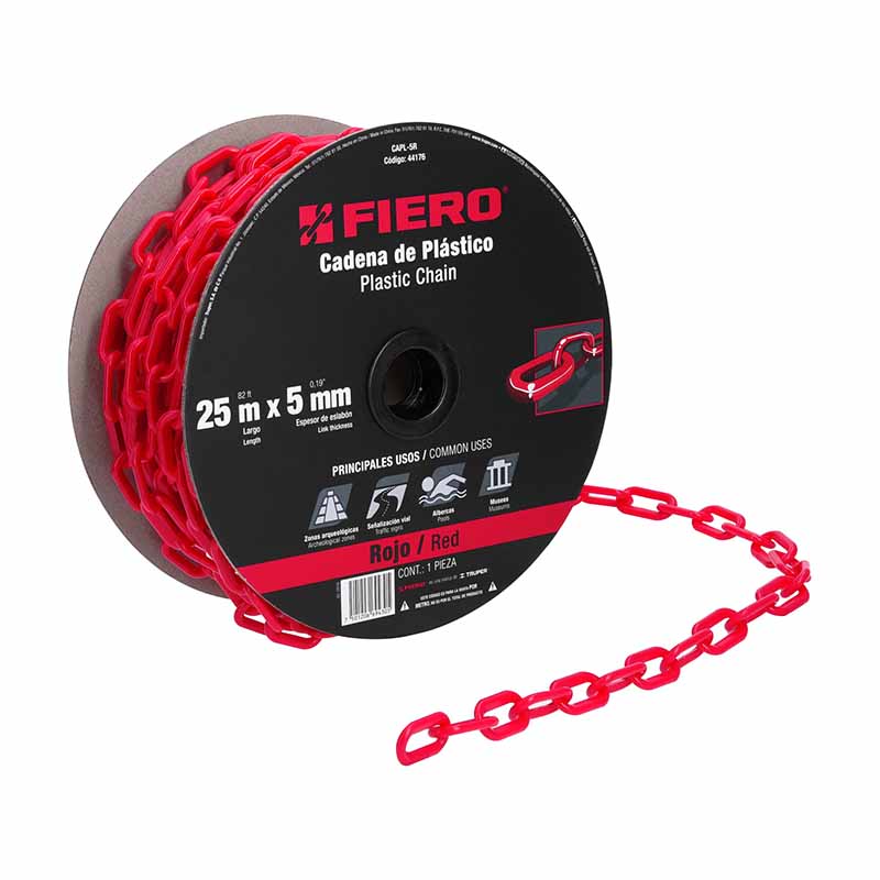Cadena Plástico Roja 5Mm Capl-5R Fiero Carrete de 25 Metros.