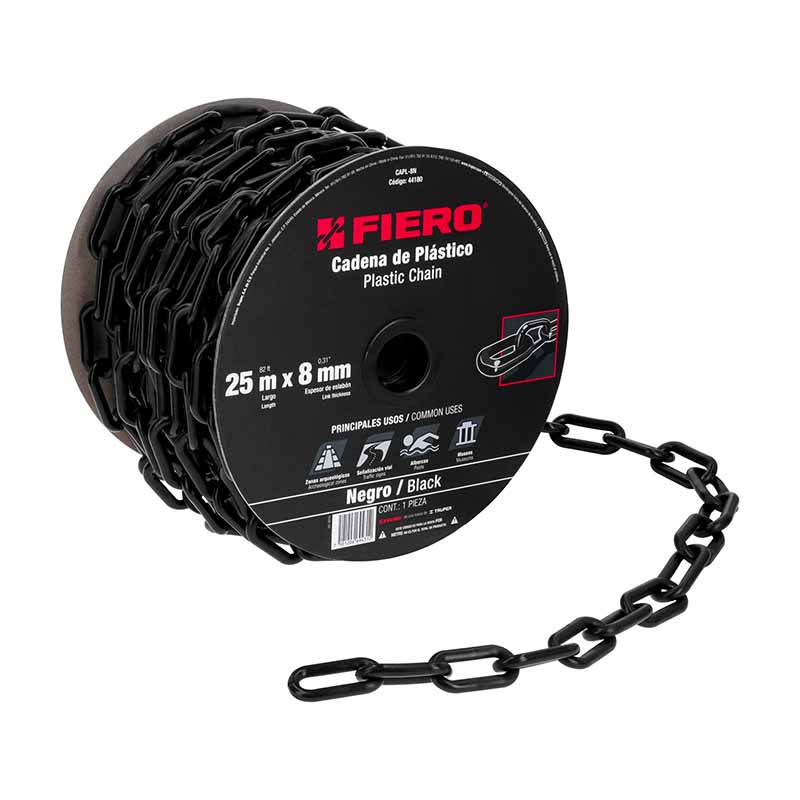 Cadena Plastico Negra 8Mm Capl-8N Fiero (Carrete de 25 mts)