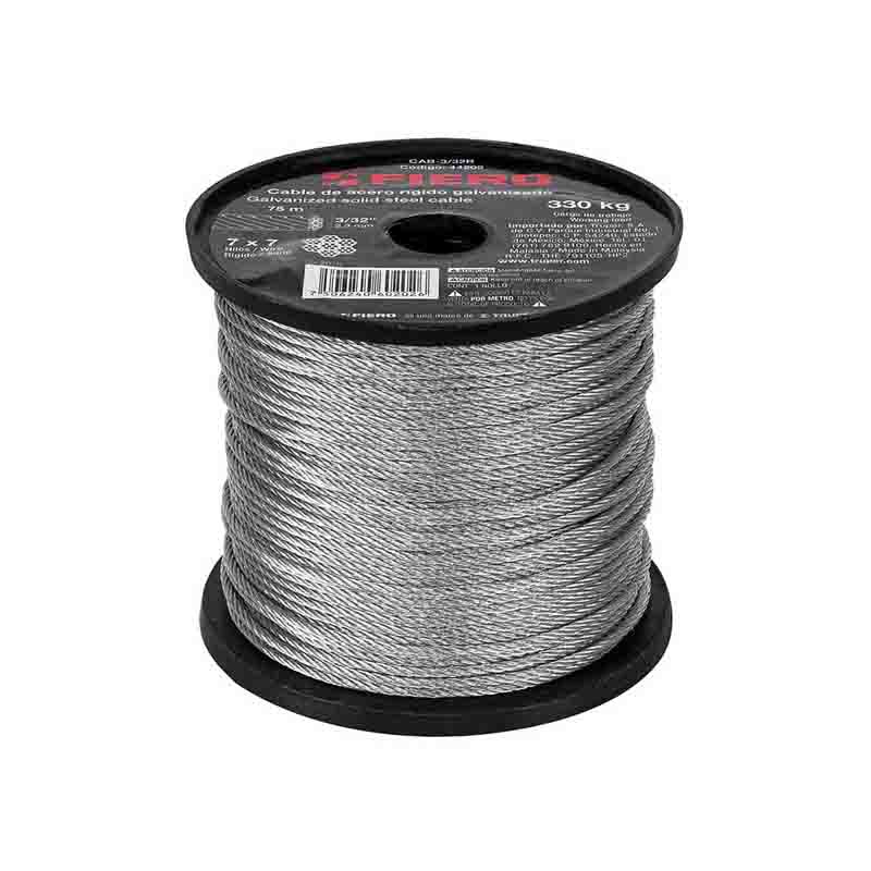 Cable De Acero 3/32" Rigido Cab-3/32R Fiero (Rollo de 75 mts)