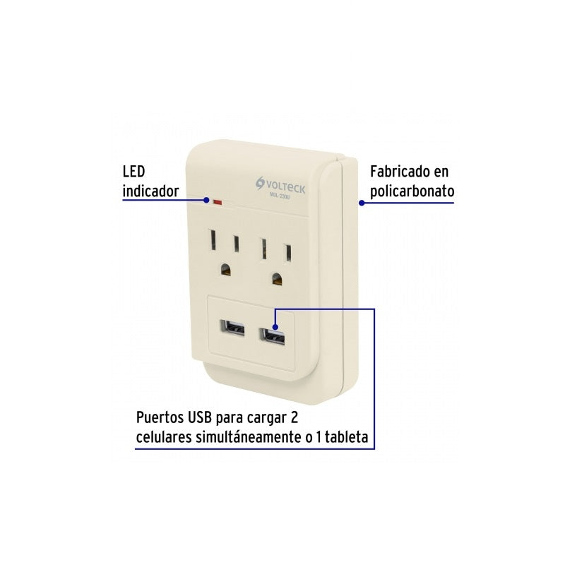 Multicontacto 2E 2Usb Mul-230U Volteck