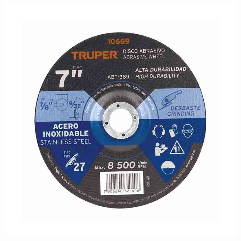 Disco Para Desbaste Acero Inoxidable 7.2M 7" Abt-389 Truper