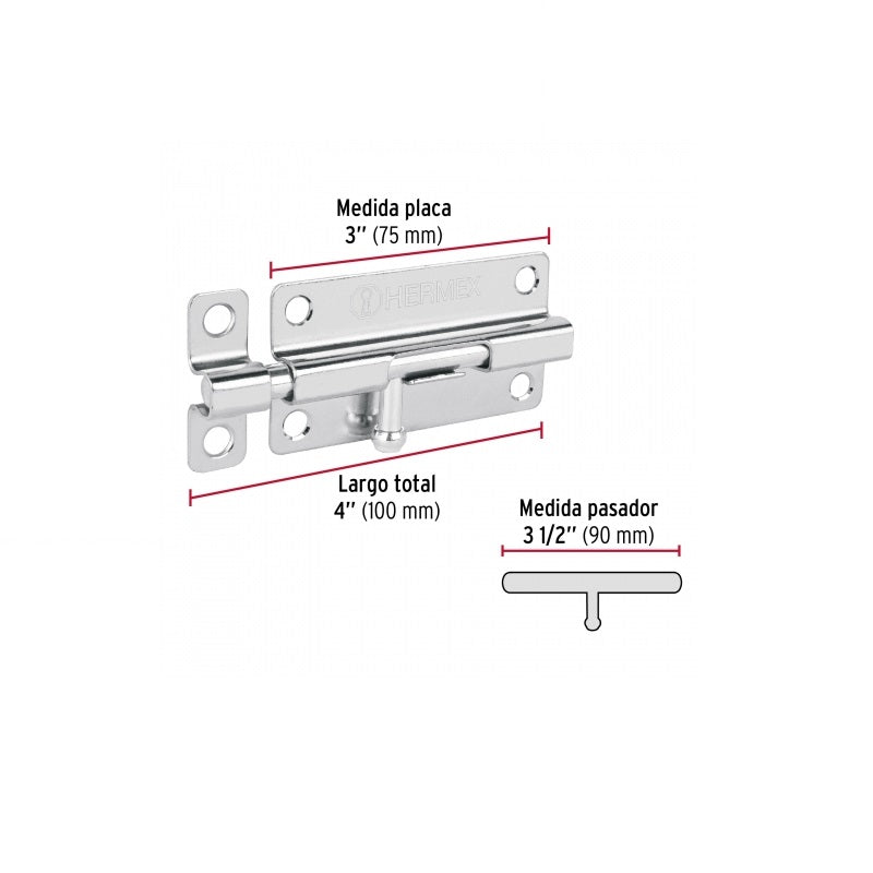 Pasador De Barril 4" Pas-43 Acro Cromo Hermex