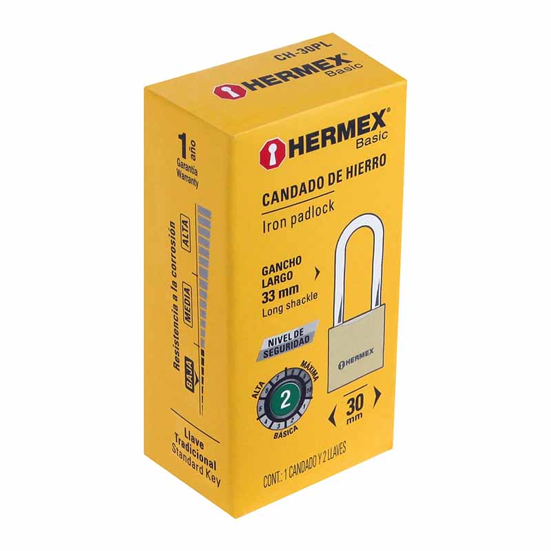 Candado Hierro Color Latón Ch-30Pl Gancho Largo Hermex