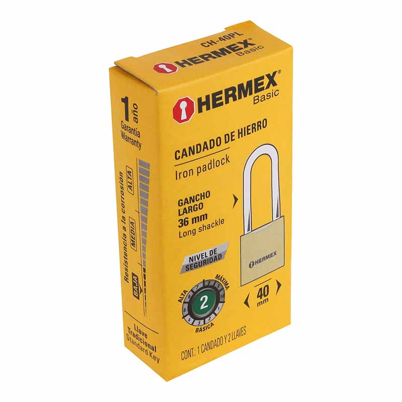 Candado Hierro Color Latón Ch-40Pl Gancho Largo Hermex