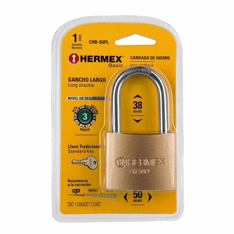 Candado Hierro Color Latón Chb-50Pl Hermex